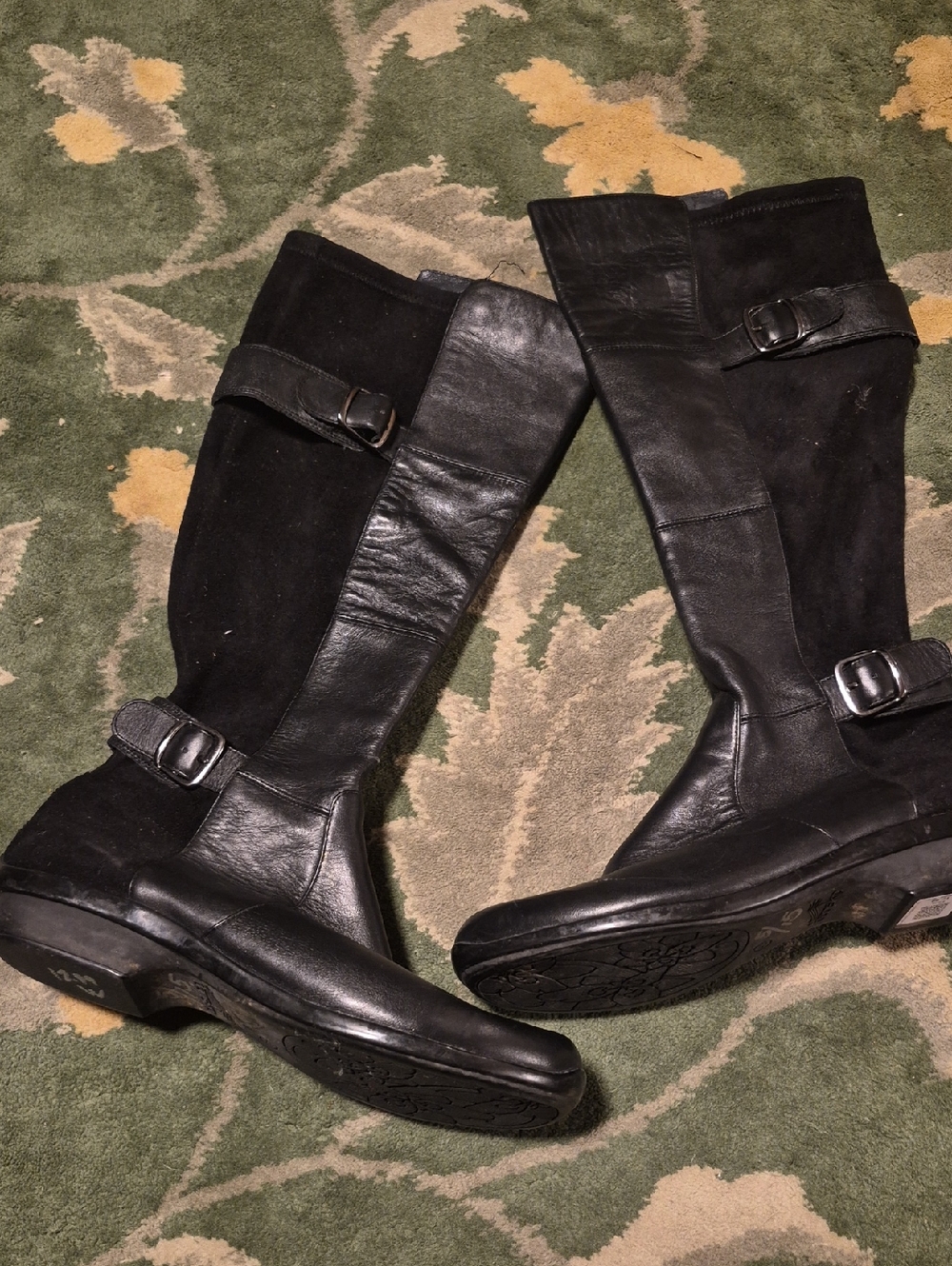 Dansko Black Leather & Suede Knee-High Buckle Boots